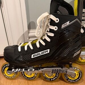 Bauer Black and White Inline Skates with Yellow Wheels